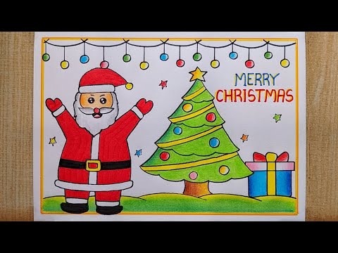 Merry Christmas drawing easy| Santa Claus drawing| Christmas Tree drawing| Merry Christmas poster