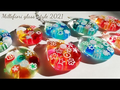 レジン🌼セリアのプチモールドでミルフィオリ風パーツを作る♪レトロ可愛いペンダント♥resin/accessory/Millefiori glass-style 2021/pendant🌷✨