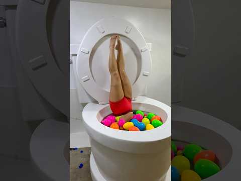 Big HANDSTAND in Surprise Eggs in the Giant Toilet with Funny Moves #shorts