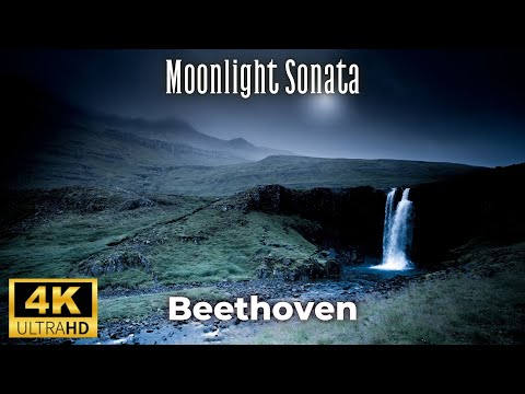 4K Dark Night Moonlight Relaxing Scenic Video - Beethoven - Moonlight Sonata (complete) - 4K