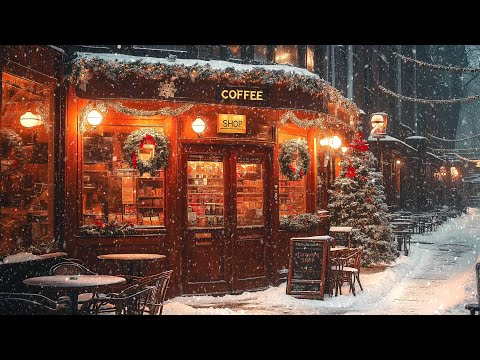 Instrumental Jazz Music & Blizzard Sounds | Cozy Winter Coffee Shop Ambience