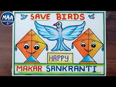 Makar Sankranti Drawing Easy | How to Draw Makar Sankranti Drawing | Save Bird's for sankranti