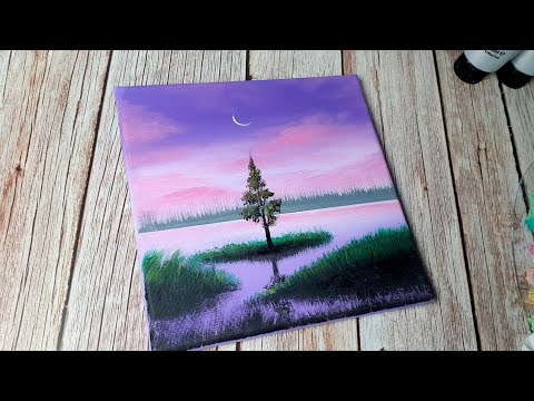 Purple sky landscape painting / easy acrylic painting for beginners ✨️