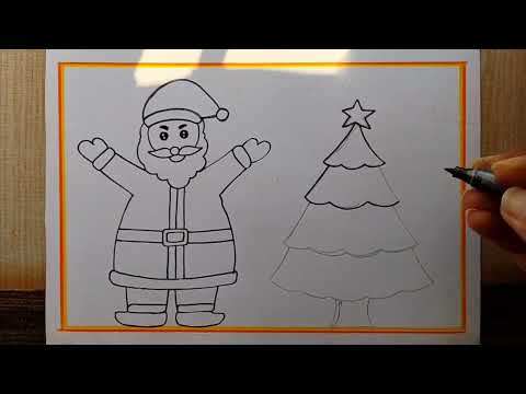 How to draw Santa Claus step by step| Merry Christmas drawing easy| Christmas Tree drawing colouring