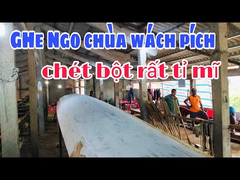 Ghe ngo chùa wách pích chét bột và chuẩn bị hả thủy ghe Ngo tập luyện