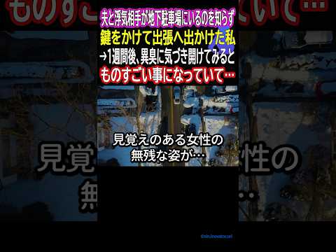 夫と浮気相手が地下駐車場にいるのを知らず鍵をかけて出張へ出かけた私→１週間後、異臭に気づき開けてみるとものすごい事になっていて…