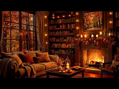 Smooth Jazz Music & Fireplace Sounds in Cozy Reading Nook Ambience 📚 Soft Jazz to Study, Work