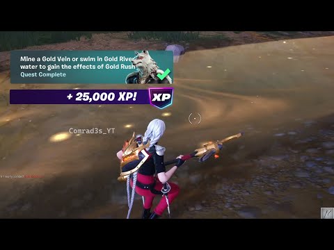 How to EASILY Mine a Gold Vein or swim in Gold River water to gain the effects of Gold Rush Fortnite