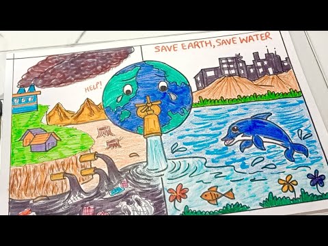 World Water Day Drawing | World Water Day Drawing Poster | Save water save life Poster Drawing