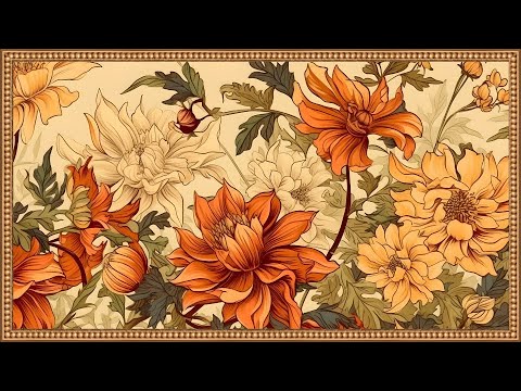 Large Orange Peony Flowers, Autumn Decor, Vintage Oil Painting | Framed Art Screensaver for TV