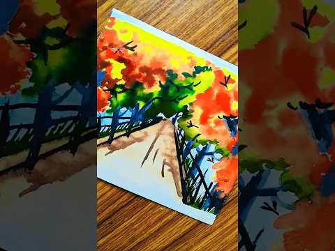 Landscape water colour painting 🎨🖌️ # #nature #art #"Subscribe for more videos 👍"