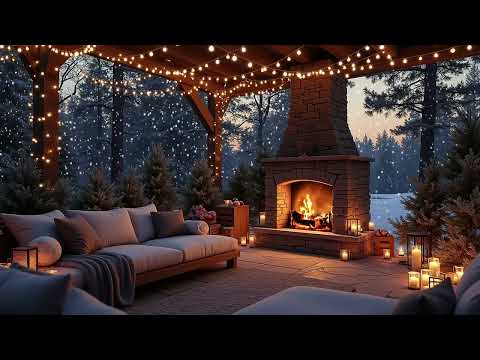 Winter Coffee Shop Ambience with Smooth Jazz Music ❄️Christmas Jazz & Crackling Fireplace for Relax