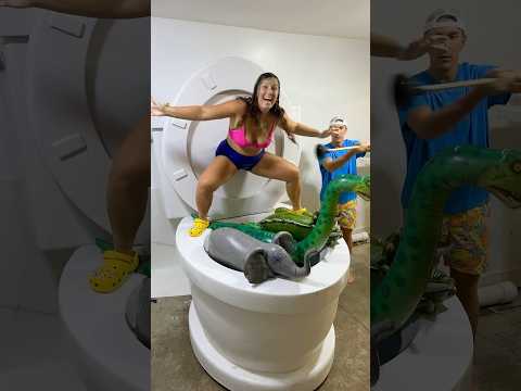 I Spent 24 Hours in the Giant Toilet with My Boyfriend and Dinosaurs #shorts