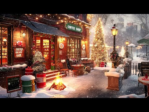 Cozy Christmas Coffee Porch ☕ Soft Jazz Music 🎄 Christmas Ambience & Crackling Fireplace