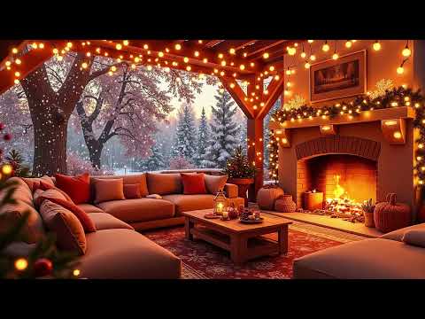 Cozy Christmas Ambience with Soft Jazz and Crackling Fireplace 🎄 Warm Jazz in Winter Cabin to Unwind