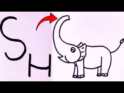 How to draw elephant from SH letter / easy drawing / letter drawing