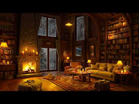 Cozy Winter Room Ambience ❄ Warm Jazz, Blizzard & Fireplace Sounds for Stress Relief & Relaxation