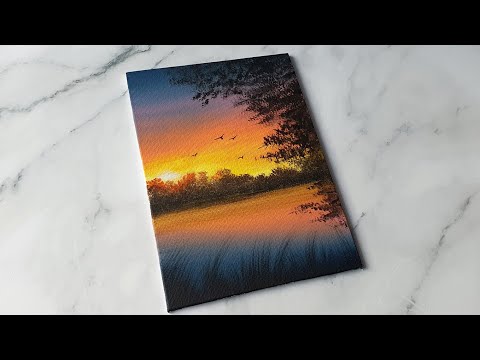 easy sunset painting idea / acrylic painting ideas for beginners ✨️