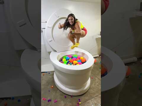 GIANT CANNONBALL into the Surprise Eggs in the Giant Toilet with HUGE SPLASH #shorts