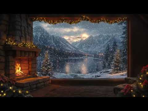 Relax with Snowfall & Crackling Fireplace Ambience for Winter Nights - Cozy Winter Cabin