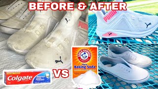 The best way to clean White Shoes/ Toothpaste Vs Baking Soda& Vinegar/How to clean your white shoes