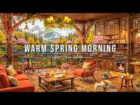 Warm Morning Jazz at Spring Coffee Shop Ambience 🌸 Soft Jazz Instrumental Music for Relax & Study