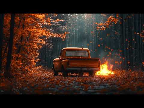 Antique Truck sitting in a Fall Forest🍁 Fire Pit Burning Cackling Sounds Soothing Calming Relaxing