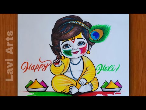 Happy holi Krishna | Beautiful Krishna holi  drawing| holi drawing | Krishna drawing | Lavi arts