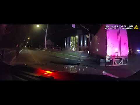 Columbus officers on a chase in a semi, hitting cruiser