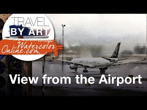 #271 Travel By Art, Ep. 123: View from the Airport (Watercolor Landscape Demo)