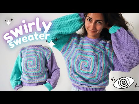 Crochet The Swirly Sweater!🍥 - two giant granny squares = sweater!