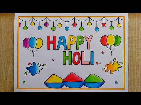 Holi drawing easy| Happy Holi poster drawing| Holi festival drawing| Holi special Colours drawing