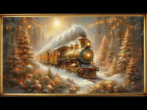 Vintage Holiday Train Screensaver | Vintage Christmas Postcard | Gold Frame TV Art | 4K 2 Hrs