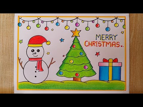 Merry Christmas drawing easy| Christmas Tree drawing| Merry Christmas poster drawing| Christmas tree