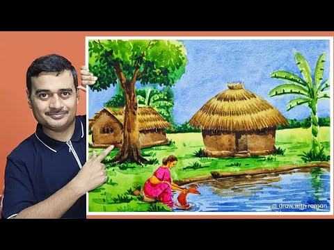 Watercolor painting easy | Watercolor Village Scenery