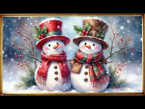 Snowman Art Screensaver with Music | Vintage Christmas Art with Music | Gold Frame TV Art |12 Images