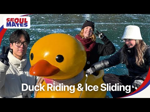 Trying Ice-Sliding for the First Time & Going on a Duck Ride | 겨울스포츠 포천여행 산정호수 오리썰매