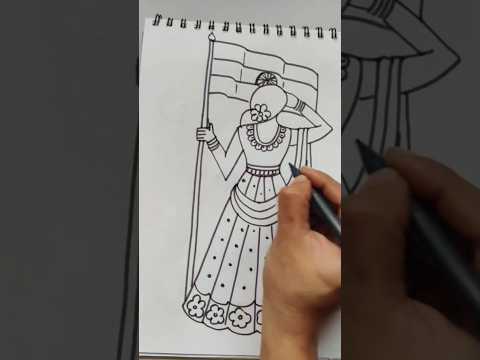 Republic day drawing/How to draw a beautiful poster for Republic day / Beautiful women holding 🇮🇳