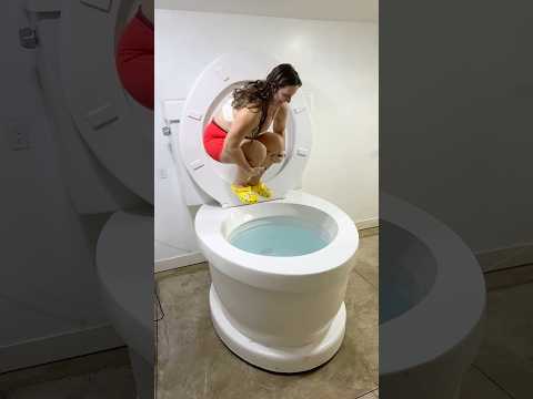 THE BIGGEST CANNONBALL Challenge into the Worlds Largest Toilet with Big Splash #shorts