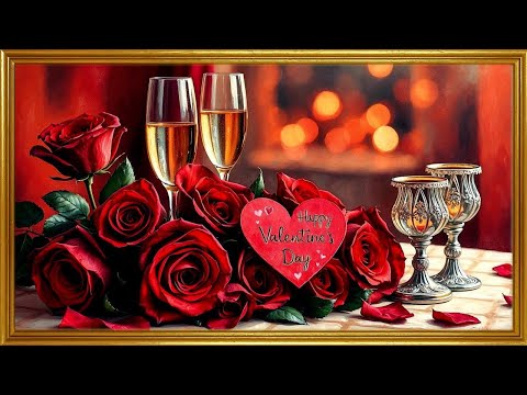 Valentine Greetings: A Toast for Love | 4K Red Rose Art Screensaver | Gold Frame TV Art | 2Hrs