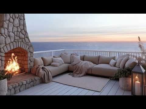 Cozy Winter Beachfront | Fireplace Crackling & Ocean Sounds ASMR for Relaxation