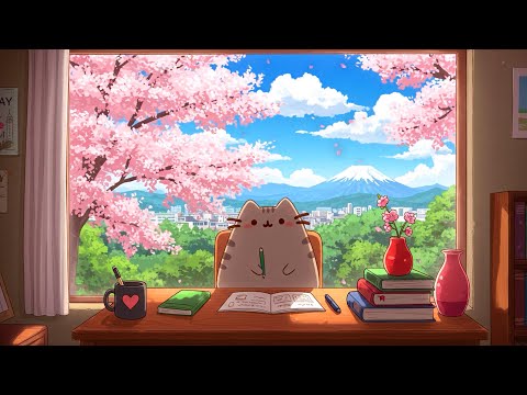 Pusheen's Spring Study Session 🌸 Uplifting Lofi Beats to Start Your Day 🌷 Cozy Lofi for Focus & Calm