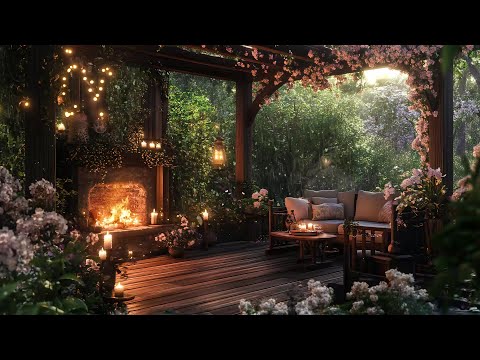 Relax with Spring Forest Ambience 🍃 Gentle Rain, Soft Jazz & Cozy Porch Ambience