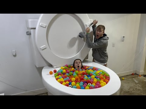 JUMPING SUPER HIGH into the Worlds Largest Toilet with SNACK FOOD