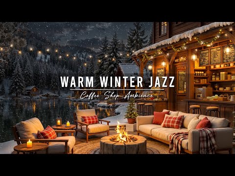 Warm Jazz Music at Winter Porch Ambience ⛄ Relaxing Jazz Instrumental Music & Crackling Fireplace