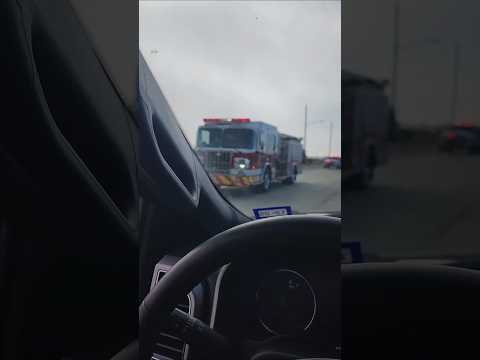 Fire truck on East beach Galveston with support unit, Galveston fire department rocks and works hard