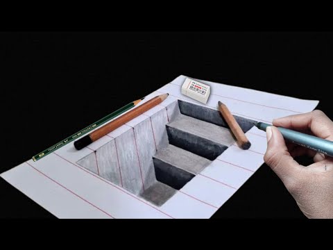 easy 3d drawing on paper | stairs3डी चित्र 3boyutlu çizimler