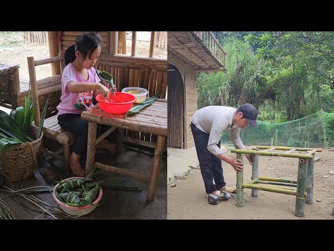 Poor girl, went into the forest to find leaves to wrap cakes, Uncle Quoc helped make a study table