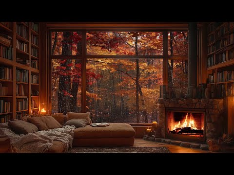 Autumn in the Forest | Cozy Cabin Ambience with Jazz, Rain, and Fireplace for Relaxation 🍁