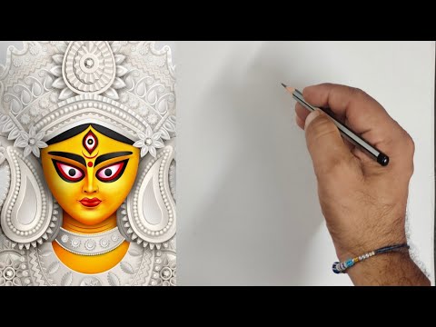 Maa Durga Drawing step by step, outline Drawing, How To Draw maa durga, Grid method ,#maadurga